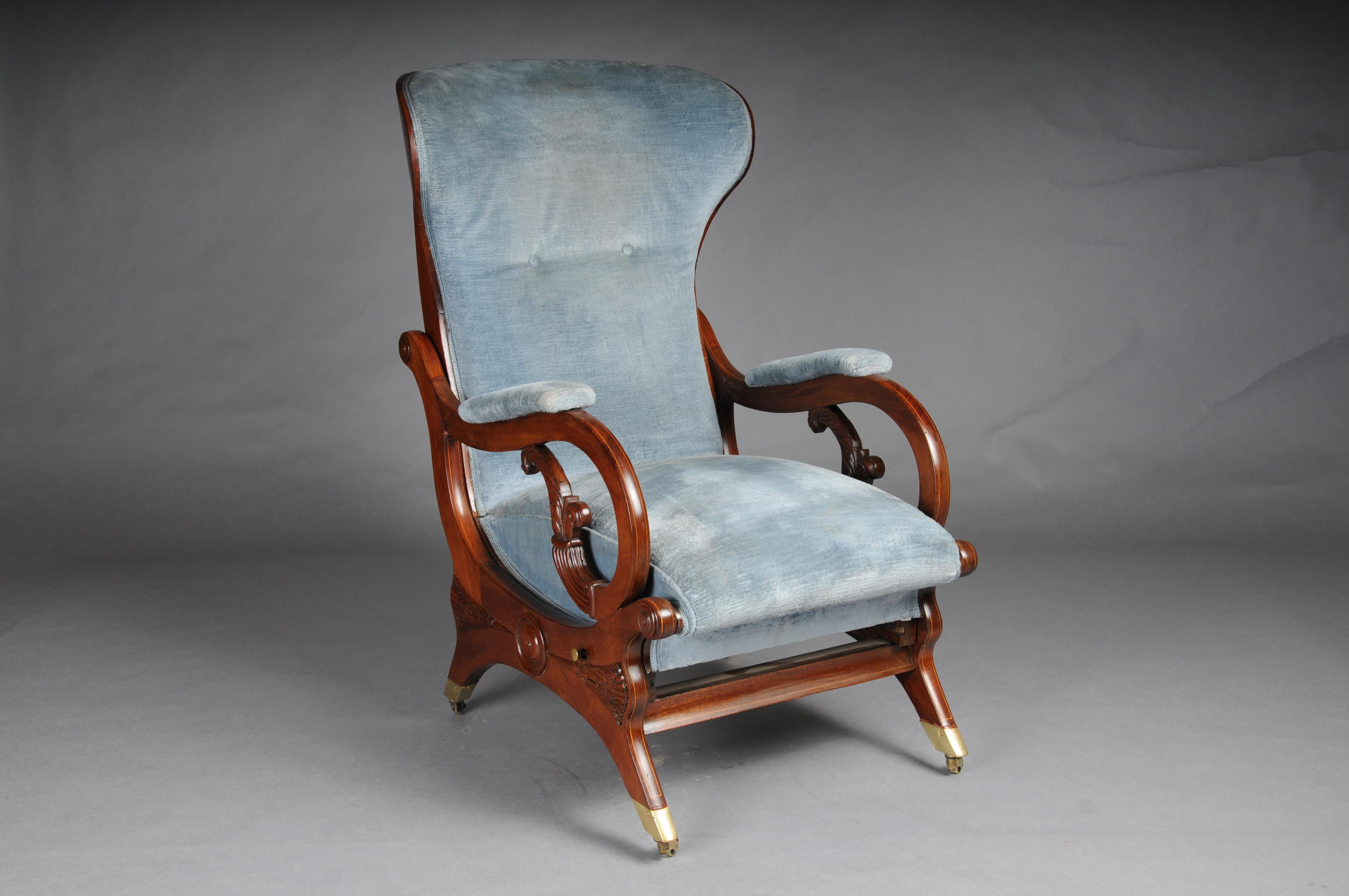 Transformable armchair attributed to Schinkel, circa 1825

A large wingback chair with adjustable footrest, Biedermeier, probably based on designs by K.F. Schinkel (Karl Friedrich Schinkel, Neuruppin 1781–1841 Berlin), Berlin, circa