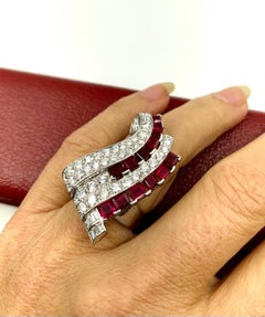 Transformable Art Deco Period Diamond Ruby Platinum Pendant, Clip Brooch