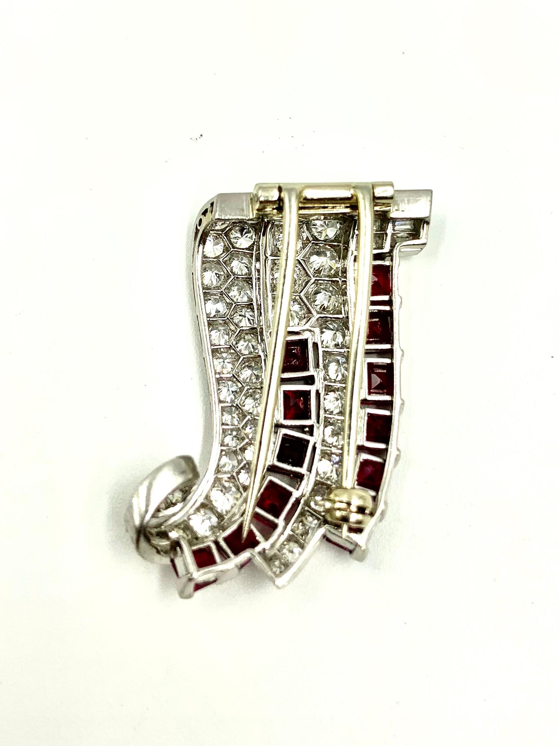 Transformable Art Deco Period Diamond Ruby Platinum Pendant, Clip Brooch For Sale 1