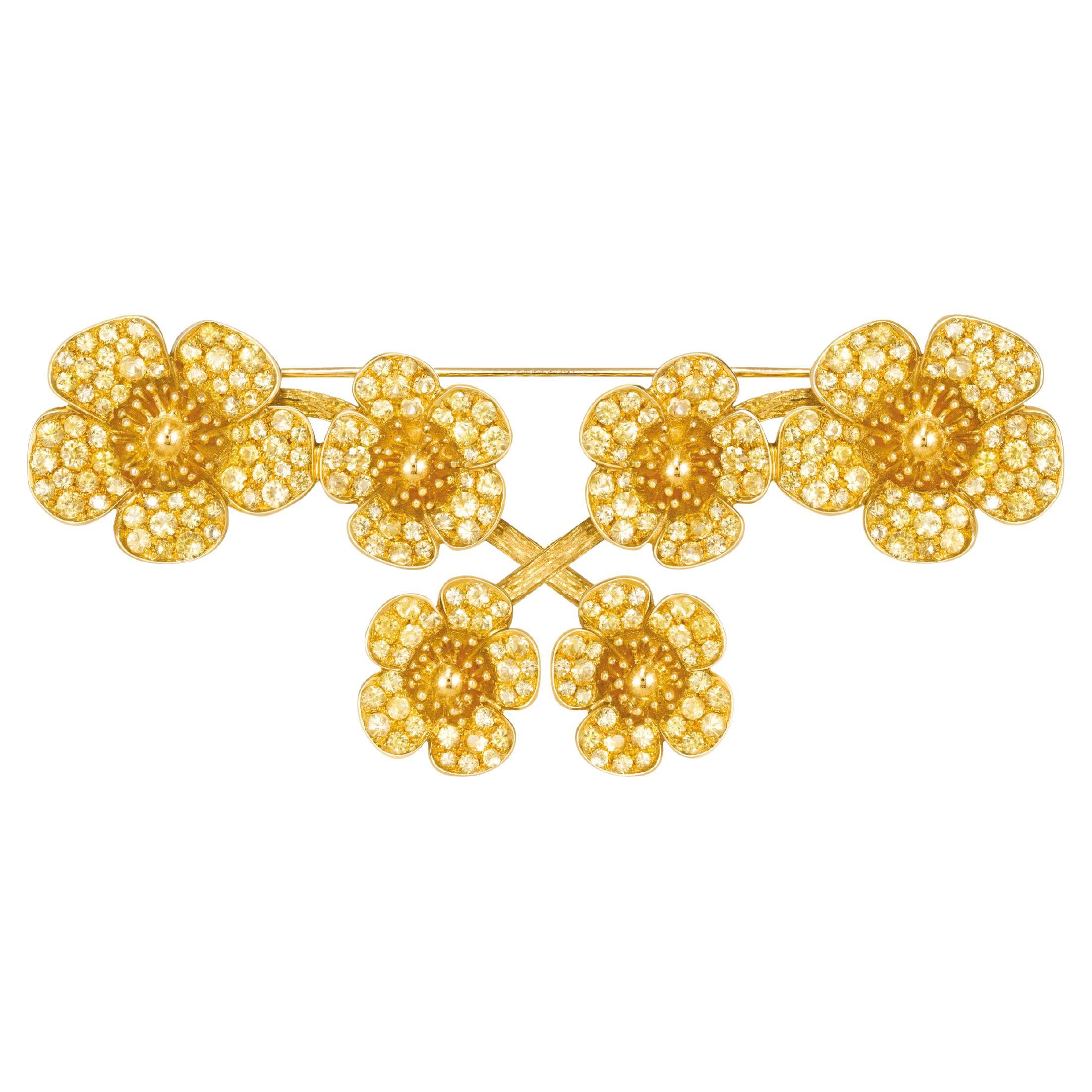 Broche transformable avec fleurs en forme de coupe de beurre - or 18 carats, saphirs jaunes en vente