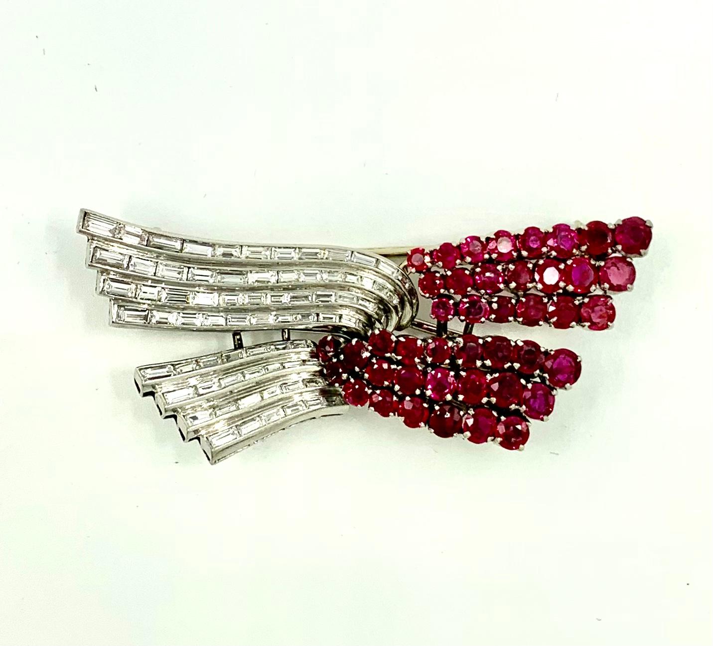 Transformable Drayson London Art Deco Platinum Diamond Ruby Wings Pendant Brooch For Sale 12