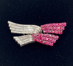 Transformable Drayson London Art Deco Platinum Diamond Ruby Wings Pendant Brooch