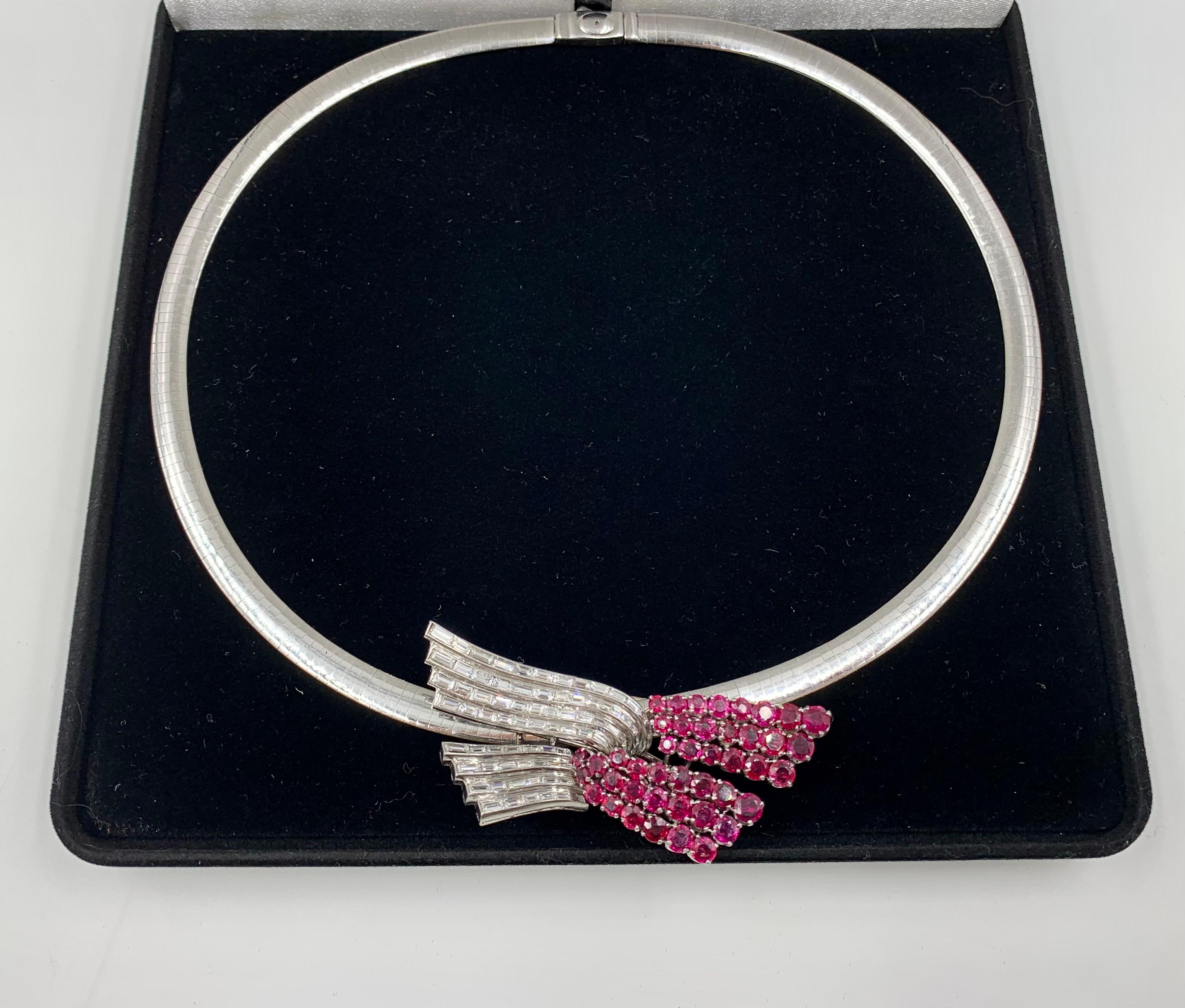 Mixed Cut Transformable Drayson London Art Deco Platinum Diamond Ruby Wings Pendant Brooch For Sale