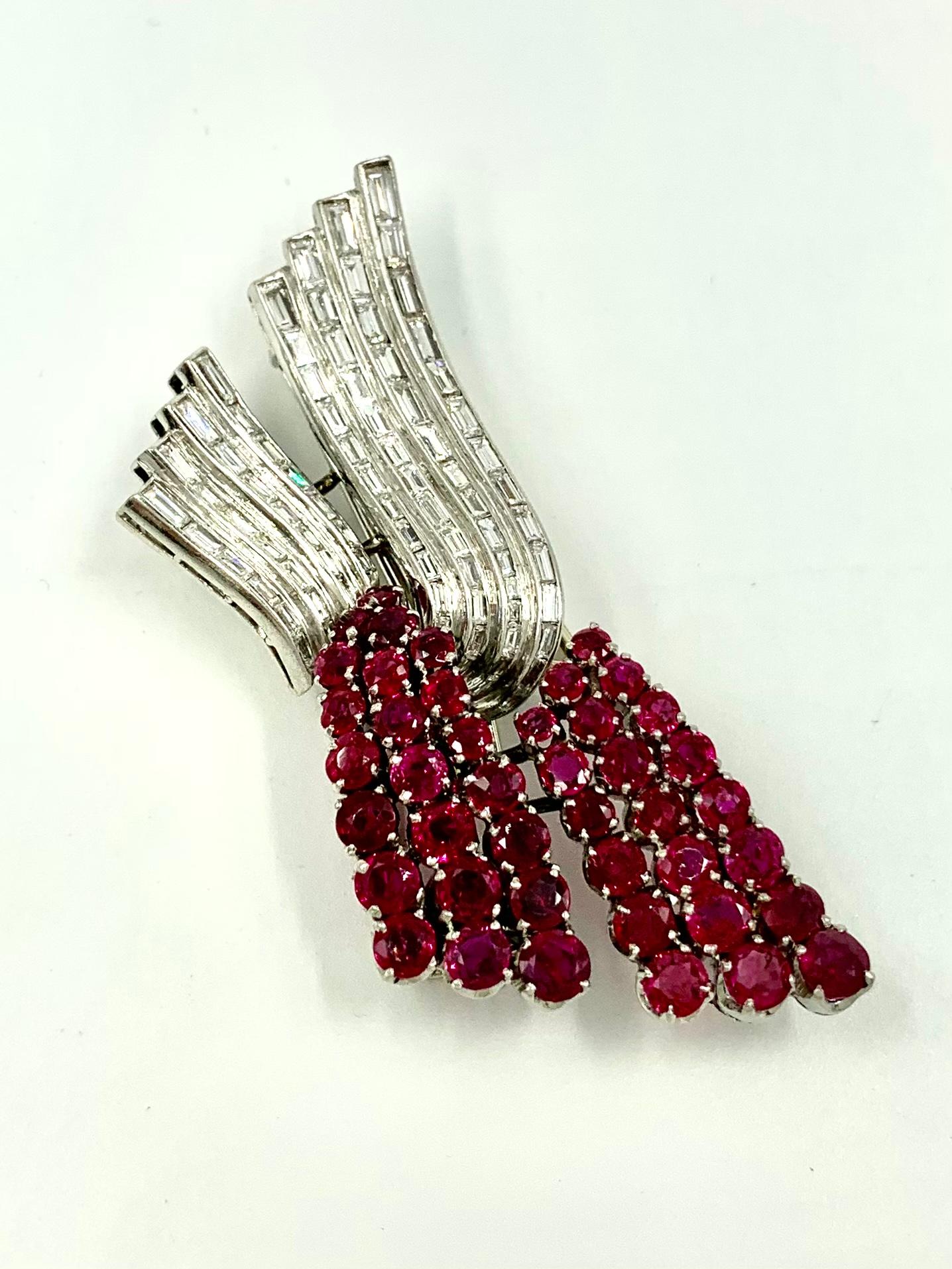 Transformable Drayson London Art Deco Platinum Diamond Ruby Wings Pendant Brooch For Sale 1