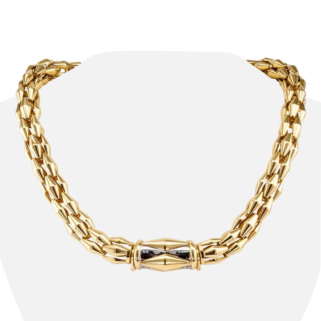 Transformable Gold Diamond Tubular Necklace In Excellent Condition In Los Angeles, CA