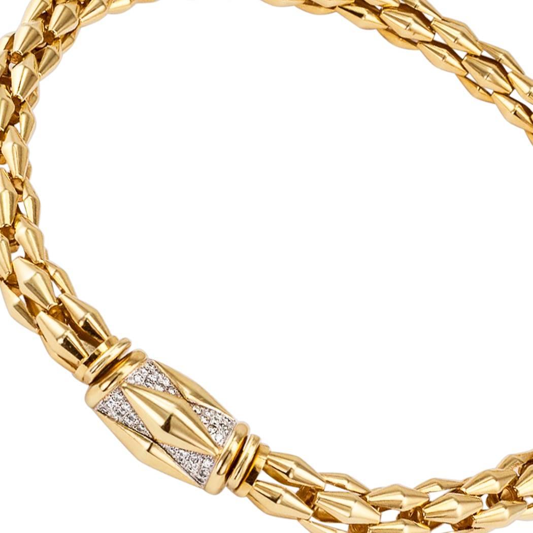 Women's Transformable Gold Diamond Tubular Necklace