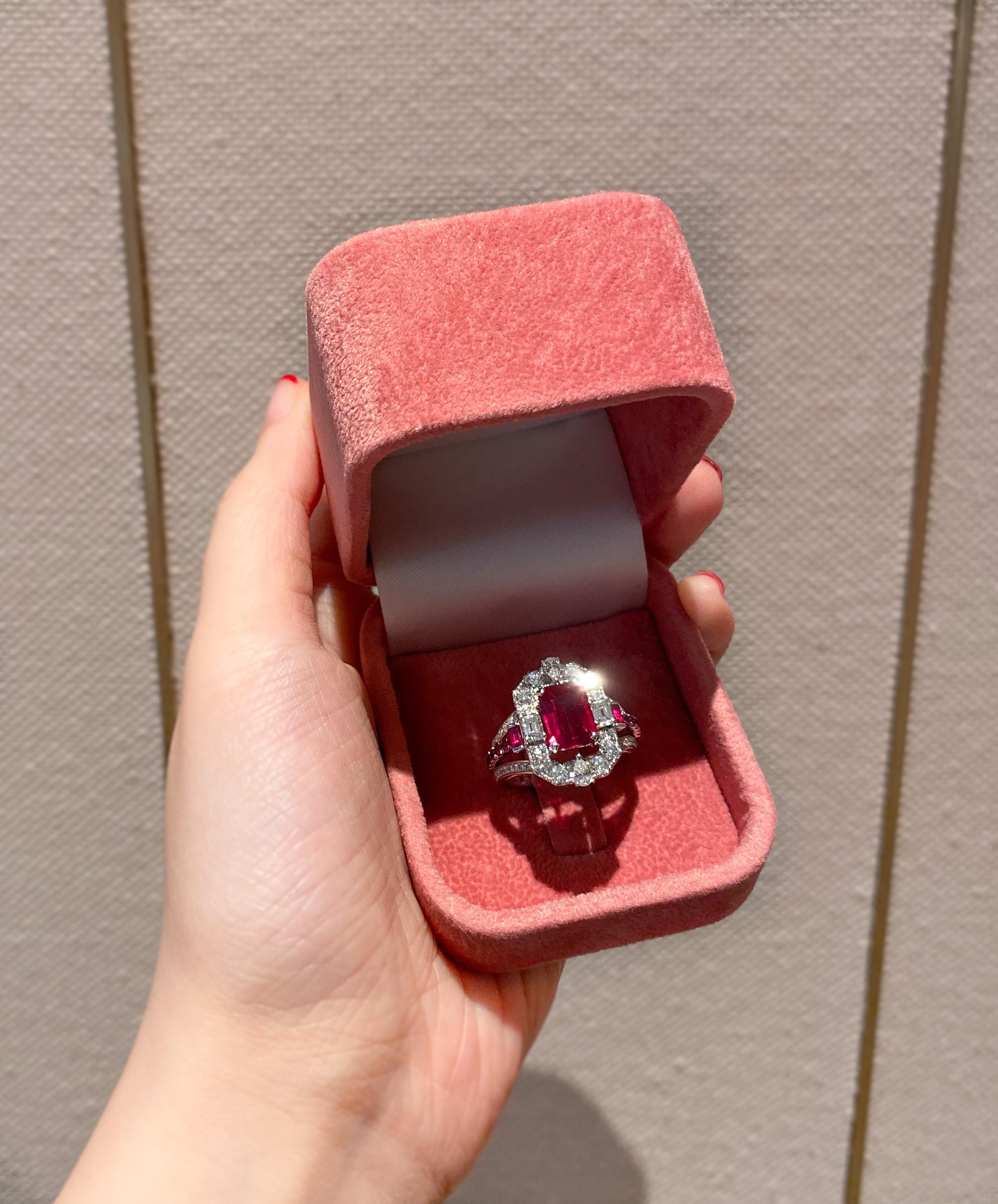 Emerald Cut Transformable GRS Certified 'Pigeon's Blood' Ruby Cocktail Ring