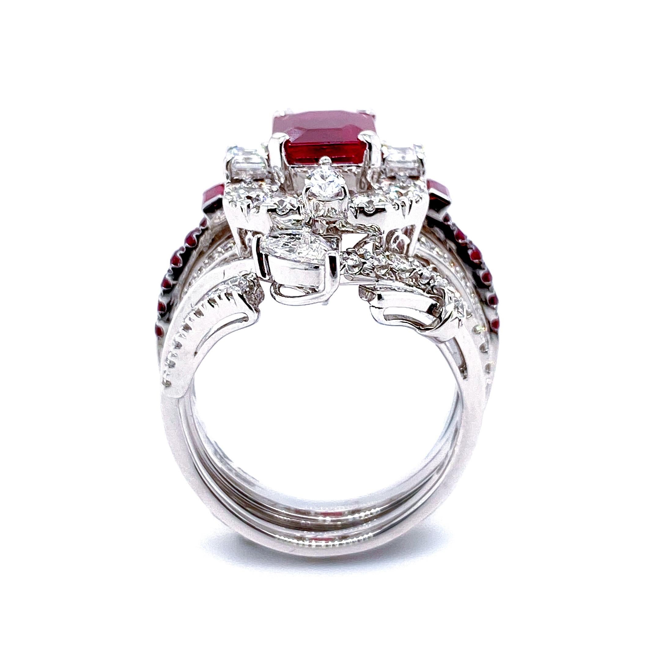 Women's or Men's Transformable GRS Certified 'Pigeon's Blood' Ruby Cocktail Ring