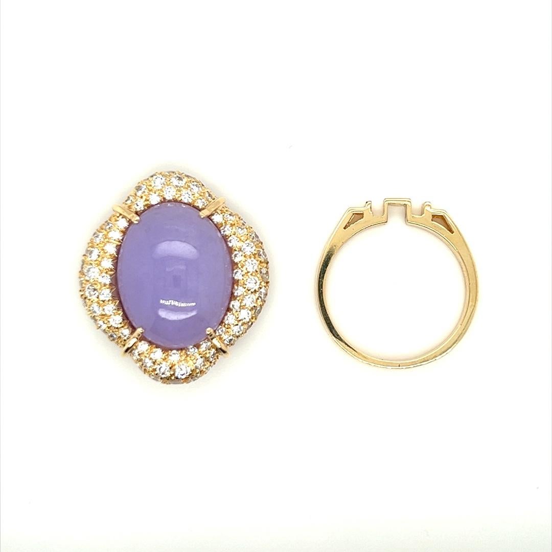 Cabochon Transformable Lavender Jade and Diamond Ring and Pendant 18k Yellow Gold For Sale