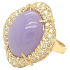 Bague et pendentif transformable en jade lavande et diamants en or jaune 18 carats