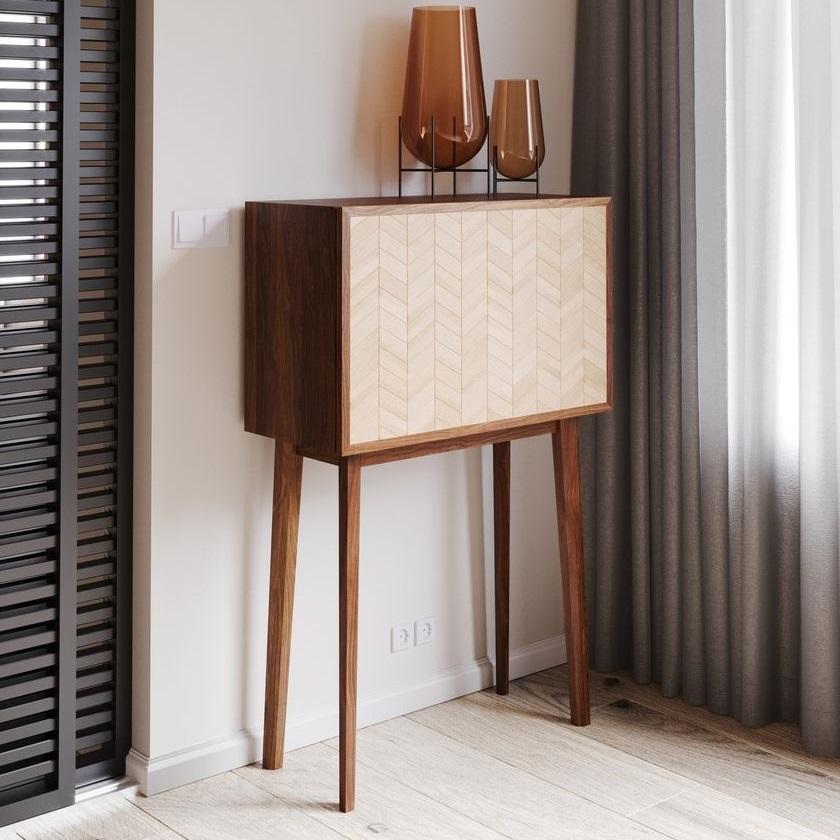 Transformable Walnut Cabinet with Versatile Design-Bar, Desk, or Storage For Sale 8
