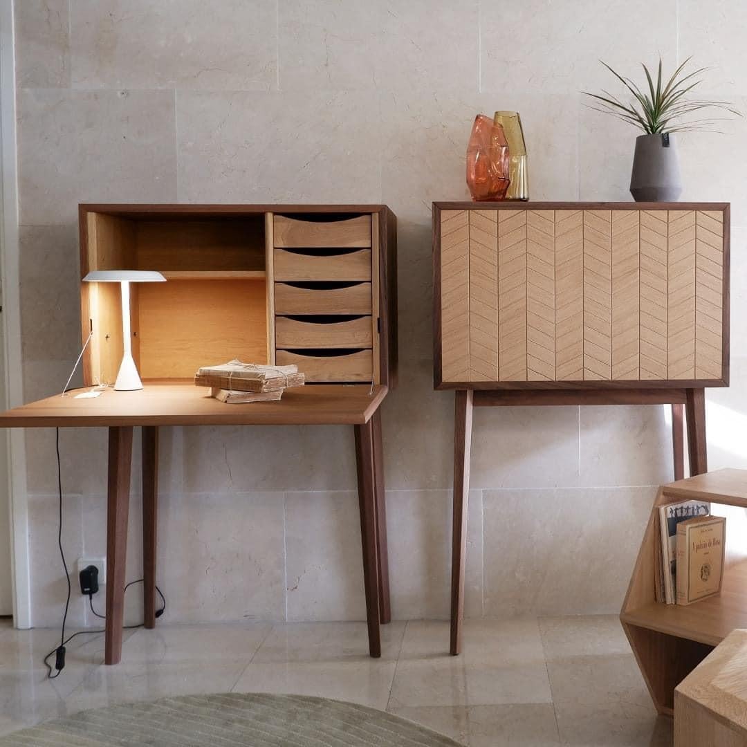Contemporary Transformable Walnut Cabinet with Versatile Design-Bar, Desk, or Storage For Sale