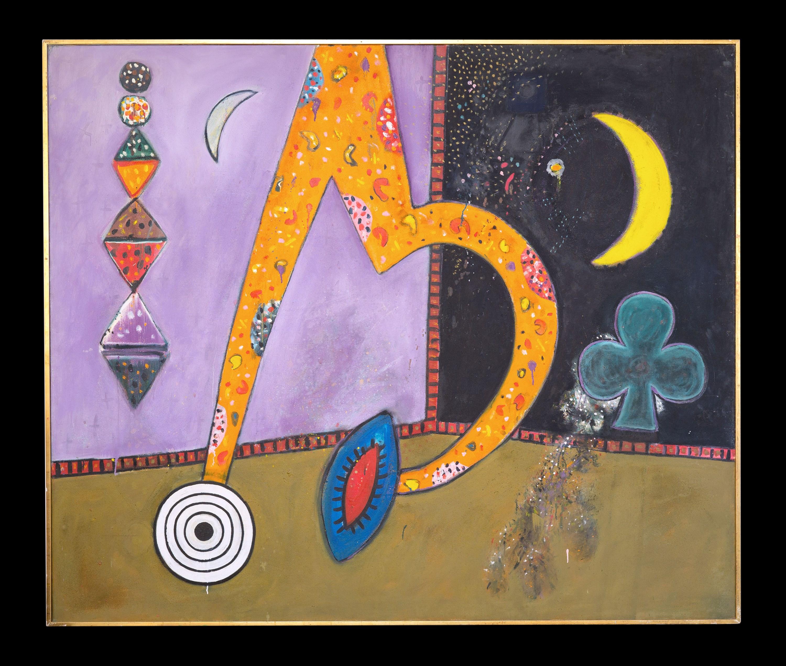 Alan Davie (1920 - 2014)
Öl auf Leinwand
Titel: Verwandlung von A.D. Nr.1
England
Zweimal signiert, datiert und betitelt

Größe: 152cm x 183cm - 59⁷/₈ ins x 72 ins

Provenienz:
Gimpel Fils, London
Gimpel und Hanover Galerie, Zürich
Galleria d'Arte