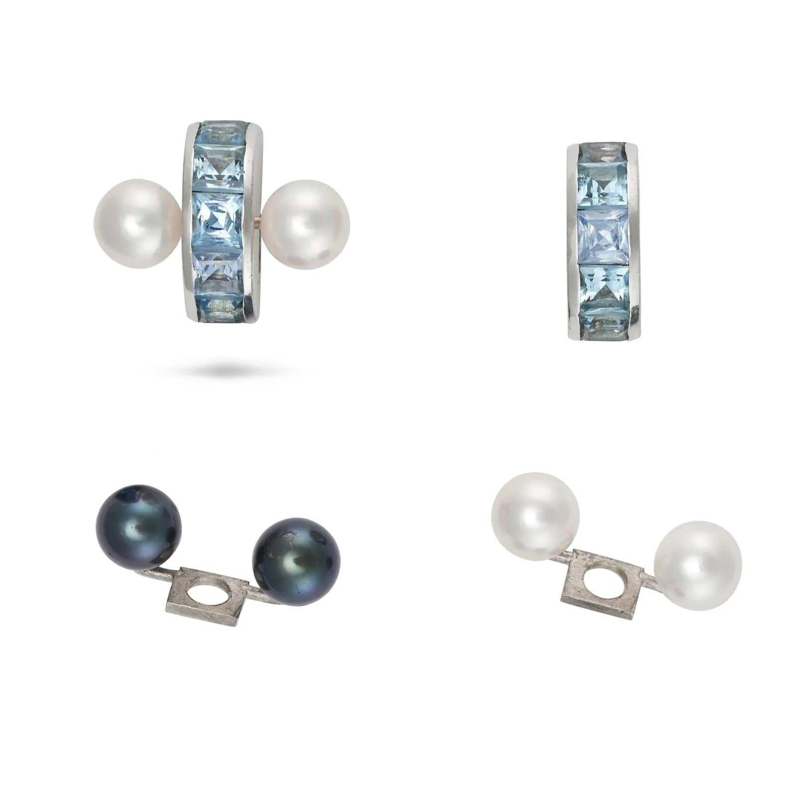 Boucles d'oreilles Transformer Aigue-marine Perle grise blanche Or blanc 18K, 2000 en vente 9