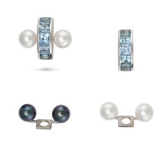 18K W Gold Interchangeable Aquamarine Pearl Earrings Convertible Pendant, 2000