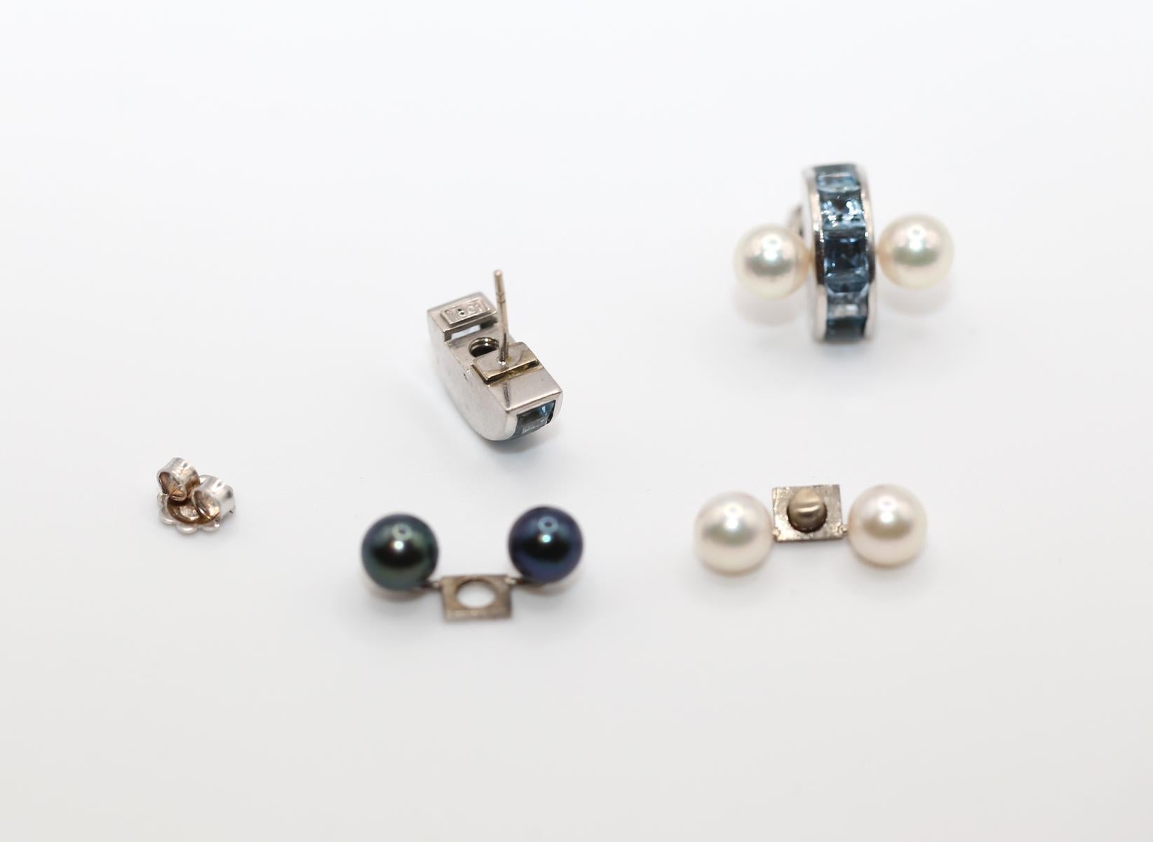 Boucles d'oreilles Transformer Aigue-marine Perle grise blanche Or blanc 18K, 2000 Pour femmes en vente
