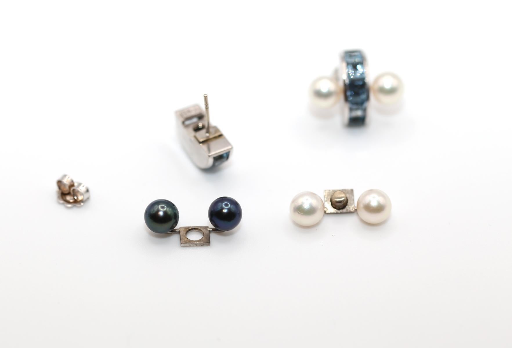 Boucles d'oreilles Transformer Aigue-marine Perle grise blanche Or blanc 18K, 2000 en vente 1