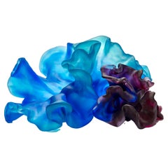 Transforming Duet, a Blue, Jade & Dark Purple Glass Sculpture by Monette Larsen