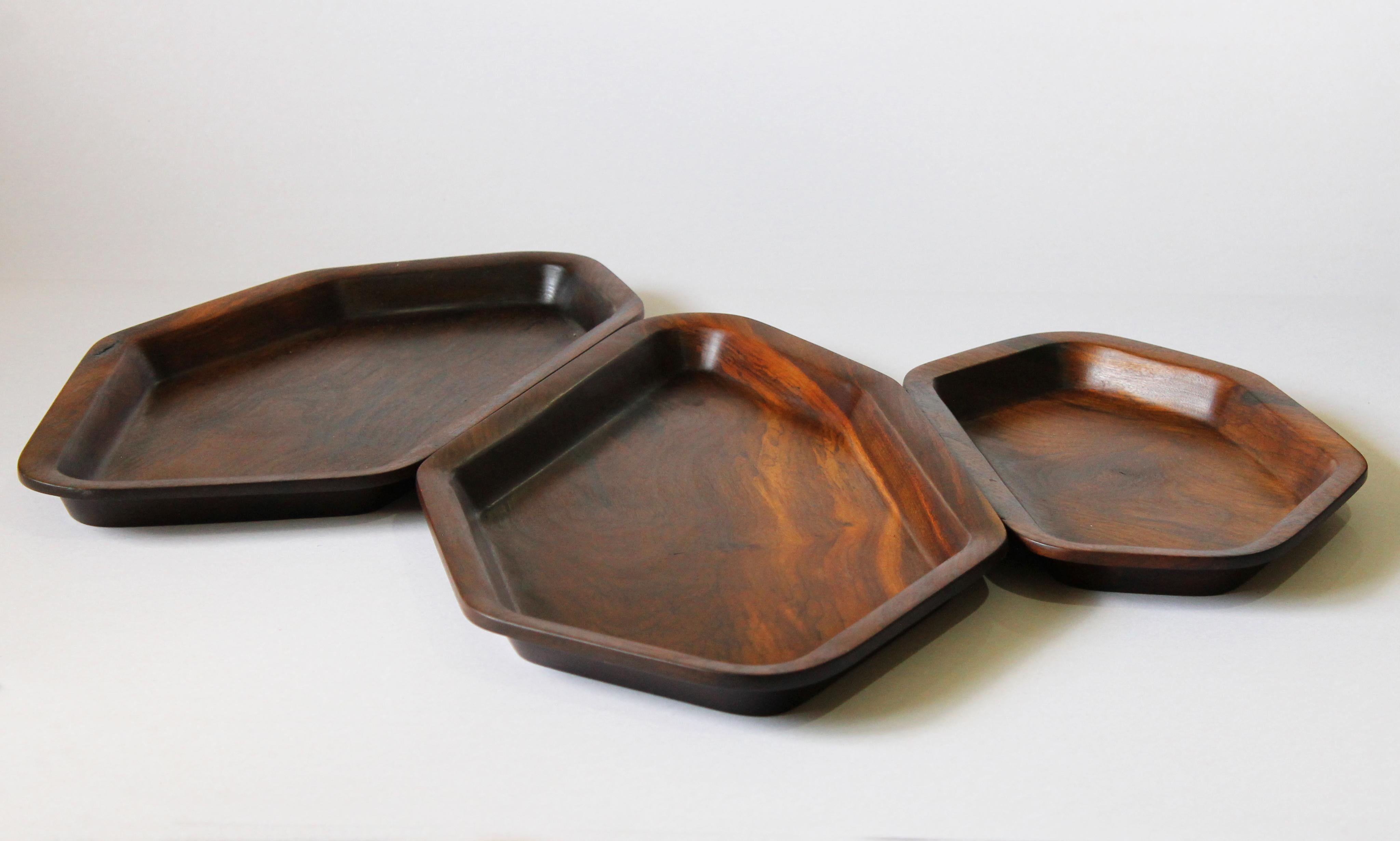 Modern Transgrid wood tray - Set (Imbuia - 3 pieces) For Sale