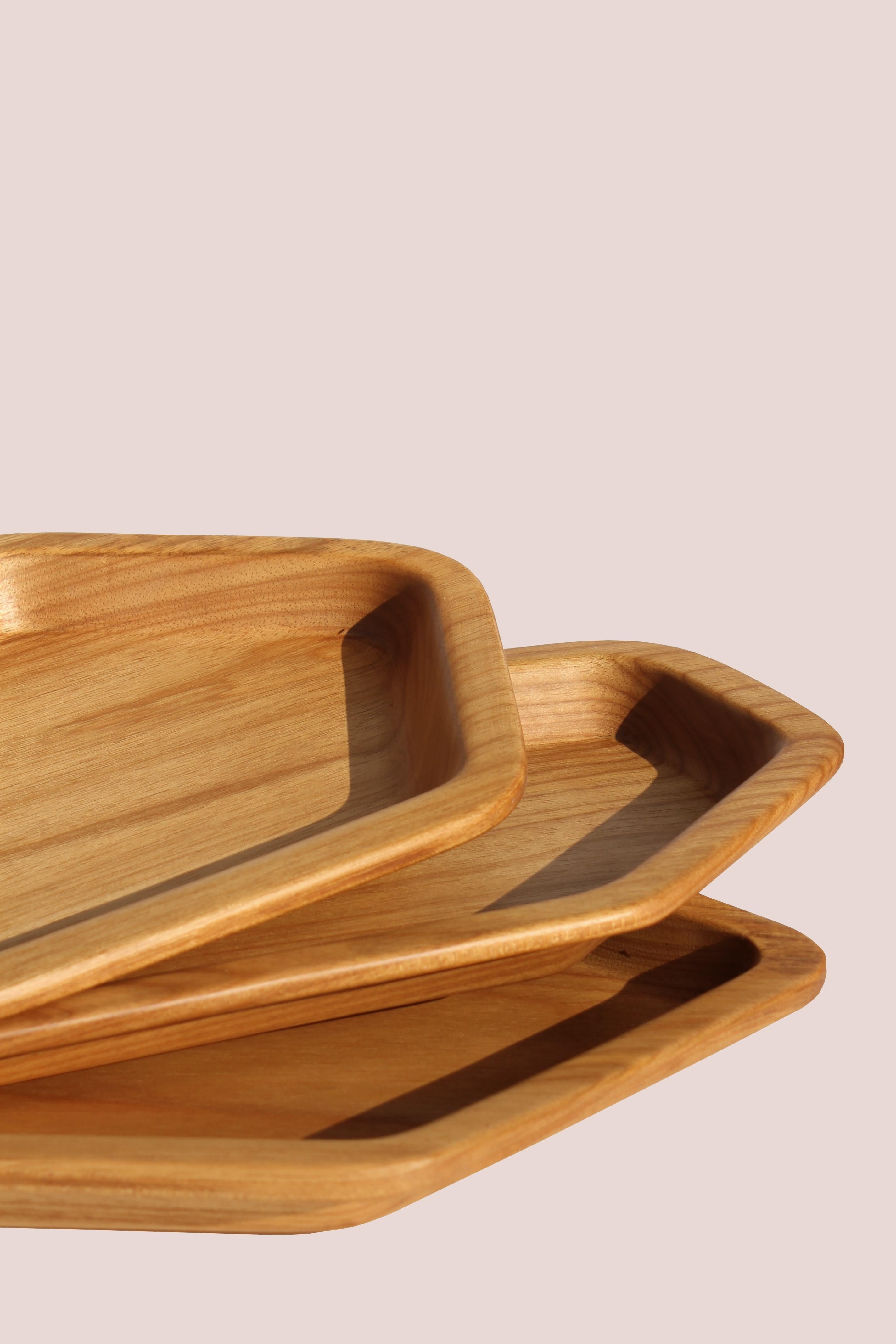 Modern Transgrid wood tray - Set (Tauari - 3 pieces) For Sale