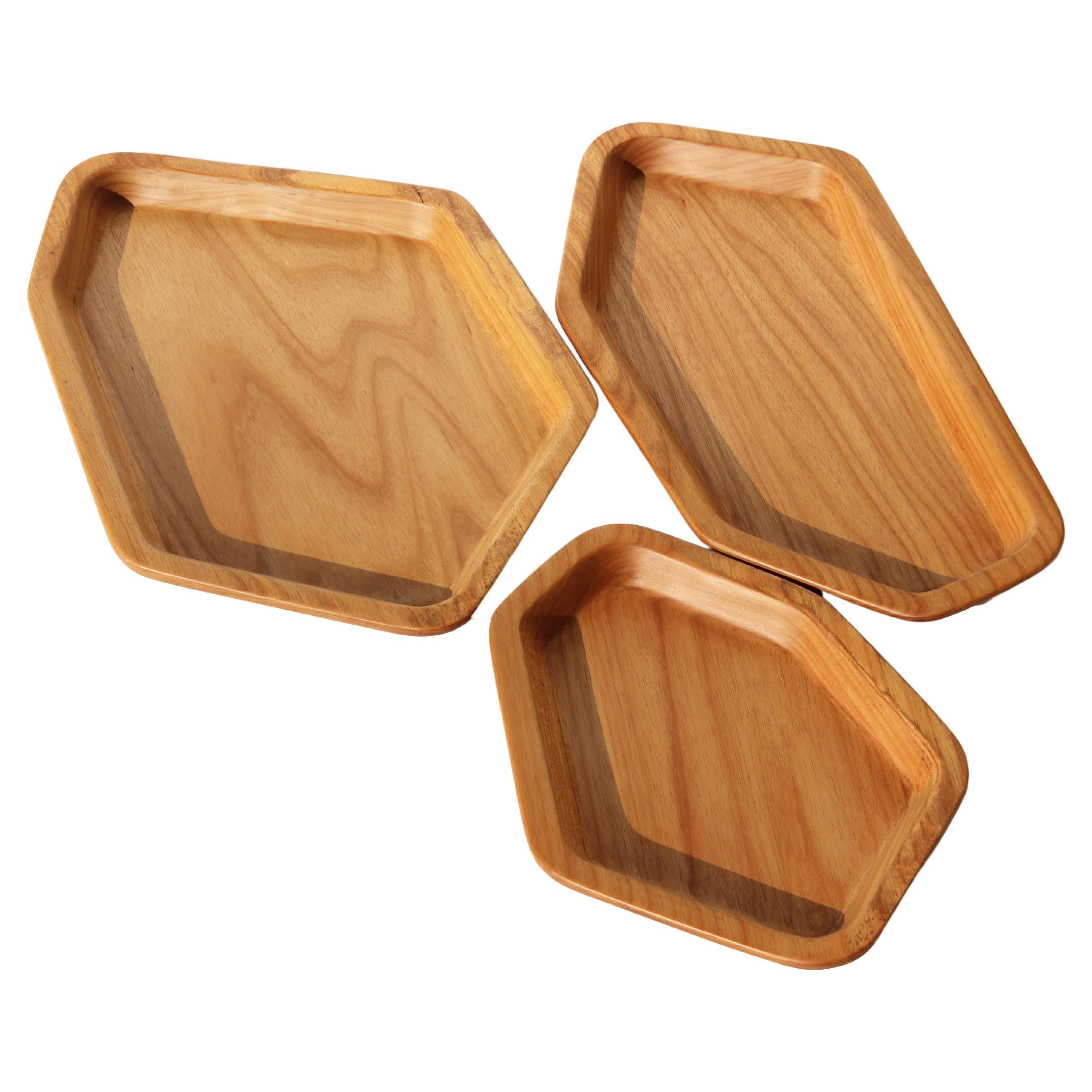 Transgrid wood tray - Set (Tauari - 3 pieces) For Sale