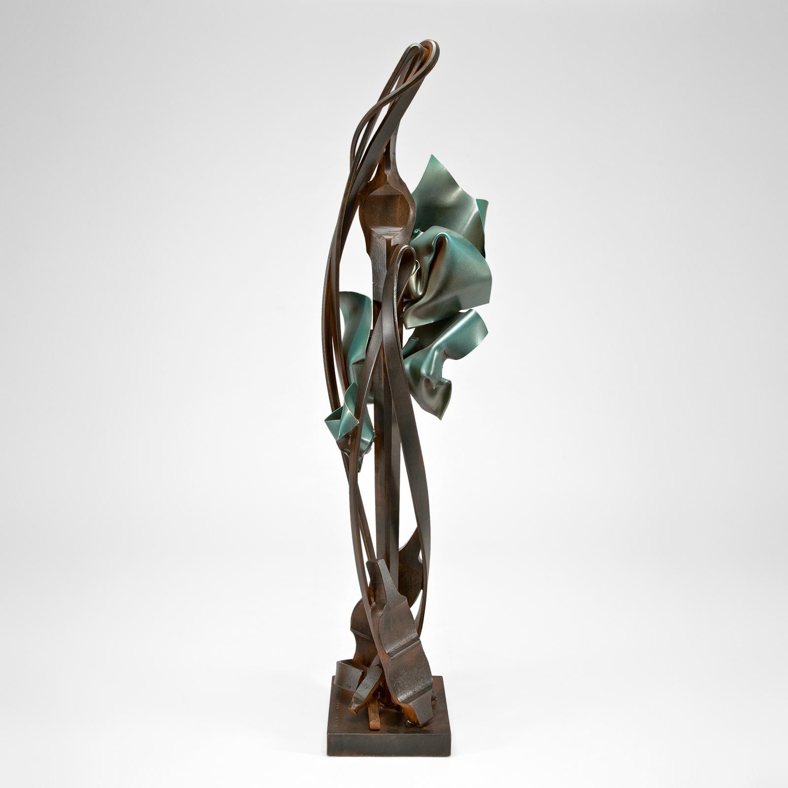 In excellent condition. Unique, one of a kind sculpture. Stamped on top of steel base, Albert Paley 2010. Sculpture was started in 2010 and completed in 2018. Weight 165 pounds.
The concept of organic form has often been a point of inspiration for