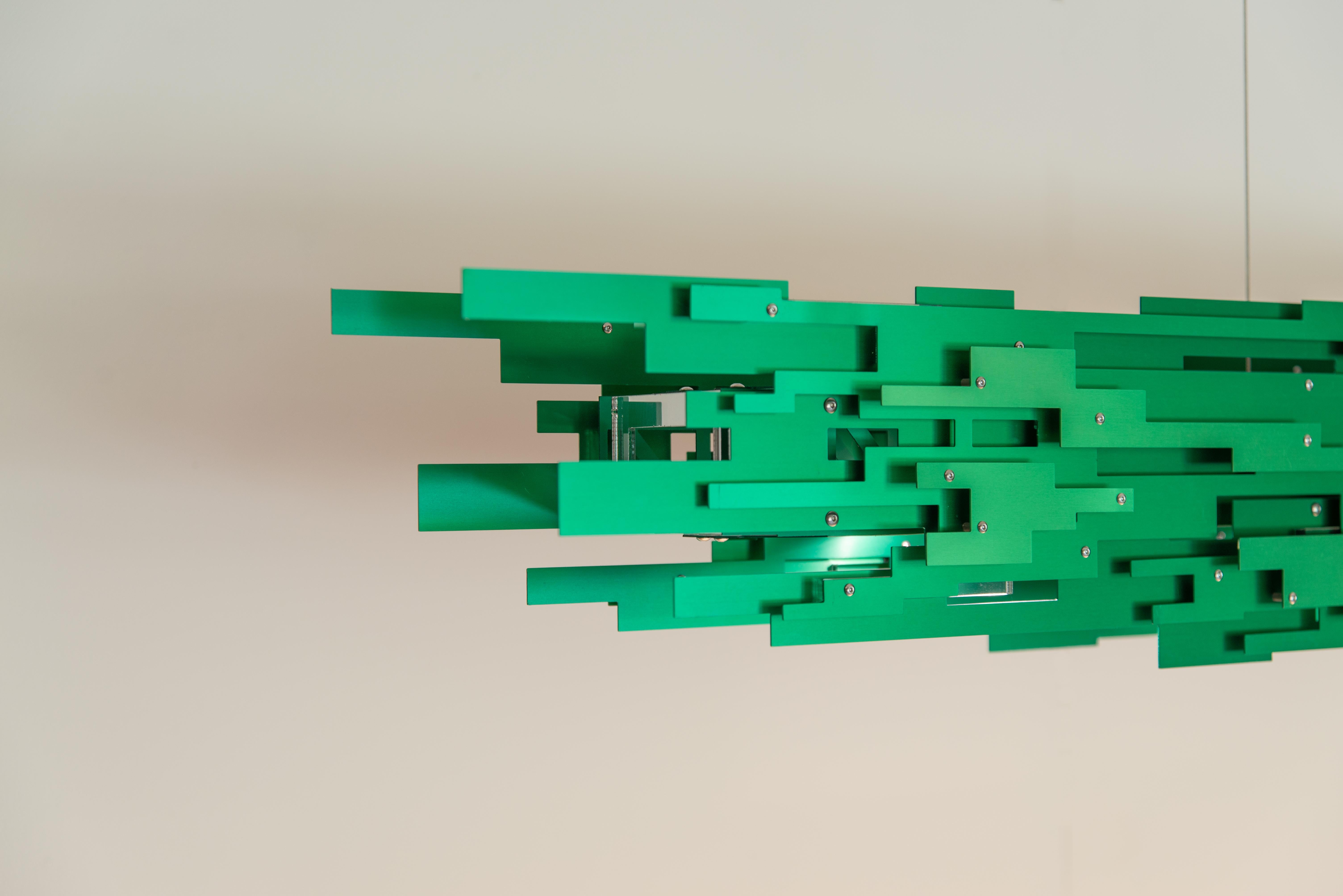 Futurist Transit 51” Linear Chandelier in Green Anodized Aluminum by David D’Imperio For Sale