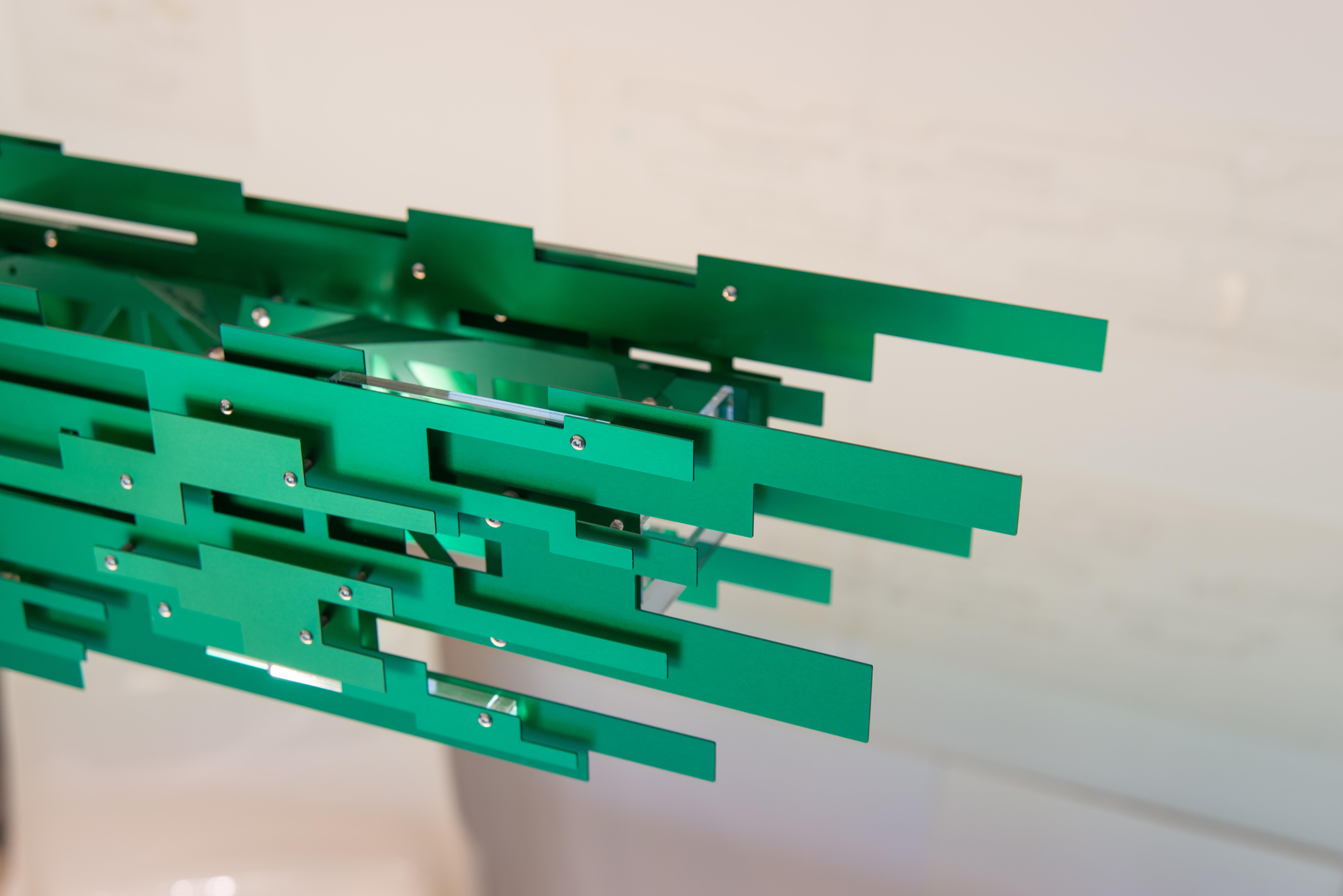 American Transit 51” Linear Chandelier in Green Anodized Aluminum by David D’Imperio For Sale