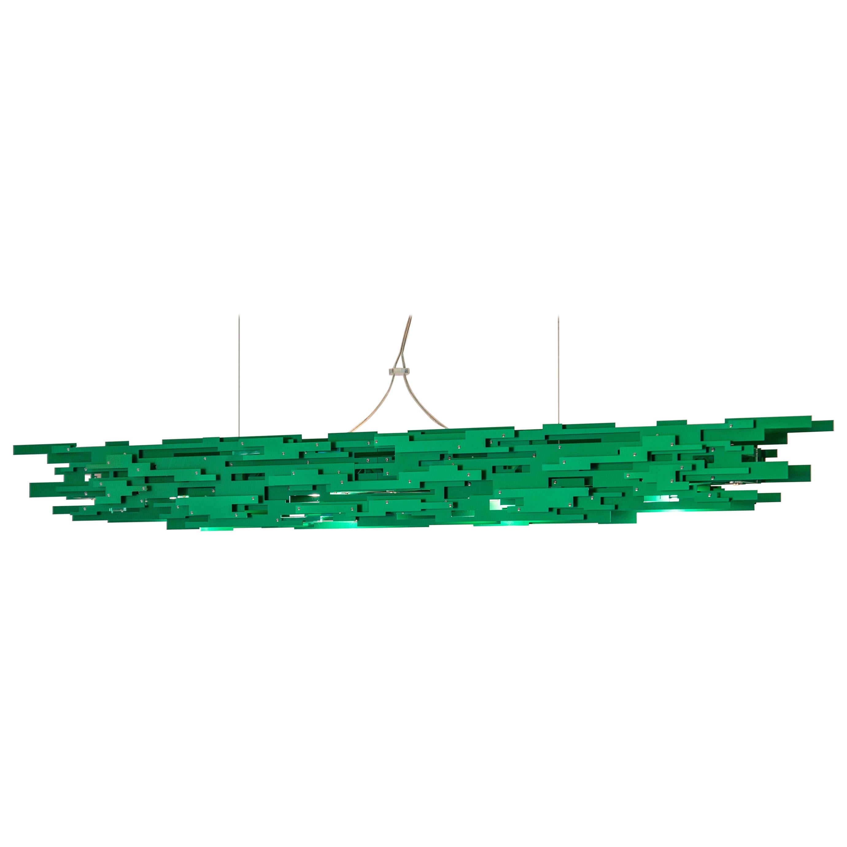 Transit 51” Linear Chandelier in Green Anodized Aluminum by David D’Imperio For Sale