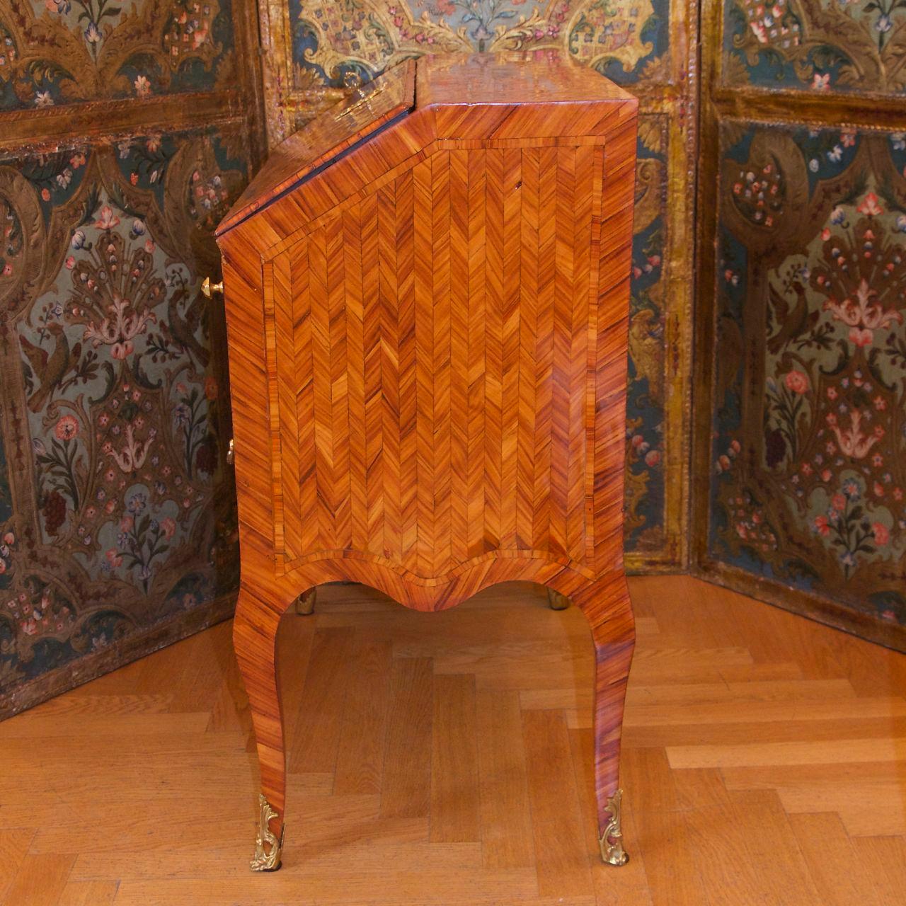 Bronze 18th Century French Louis XV Herringbone Parquetry Commode à Secrétaire or Desk 