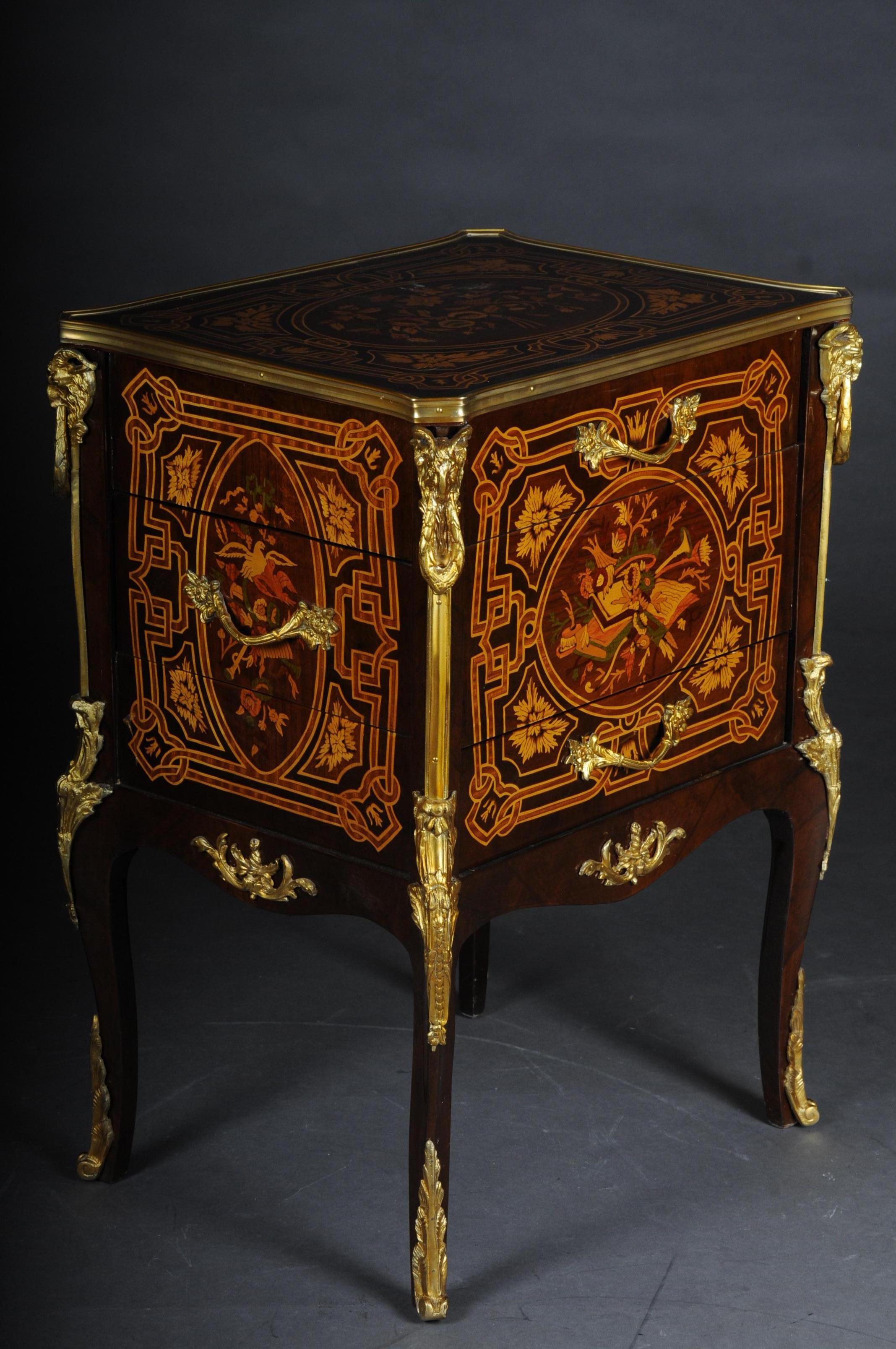 French Transition Side Table Chest of Drawers Napoleon III Marquetry For Sale