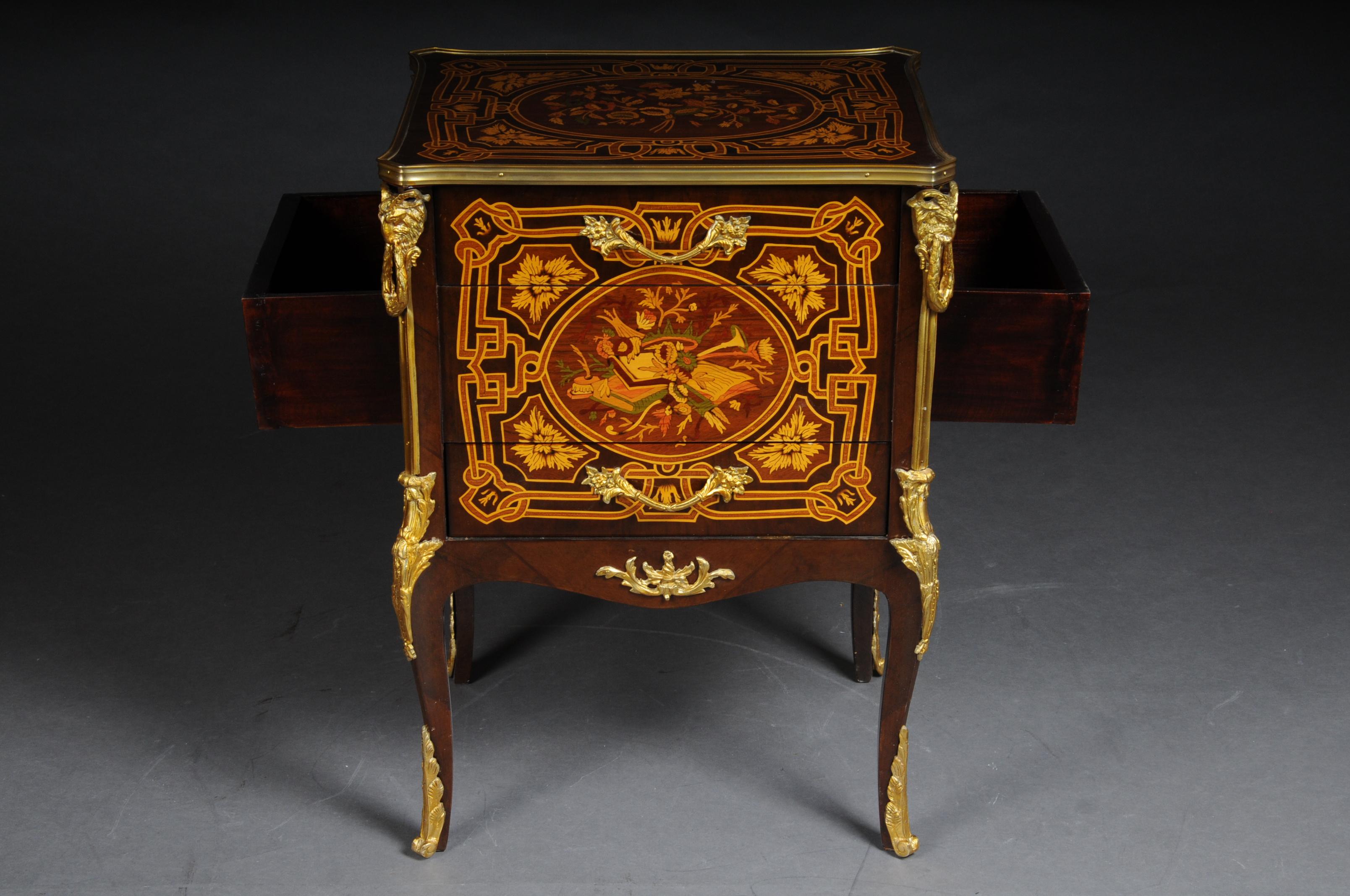 20th Century Transition Side Table Chest of Drawers Napoleon III Marquetry For Sale