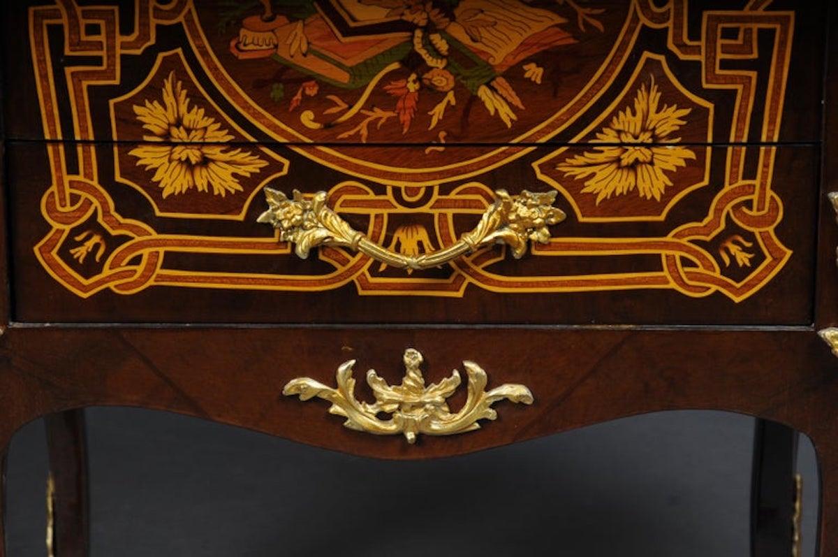 XX secolo Tavolino di transizione Cassettiera Napoleone III intarsiata in vendita