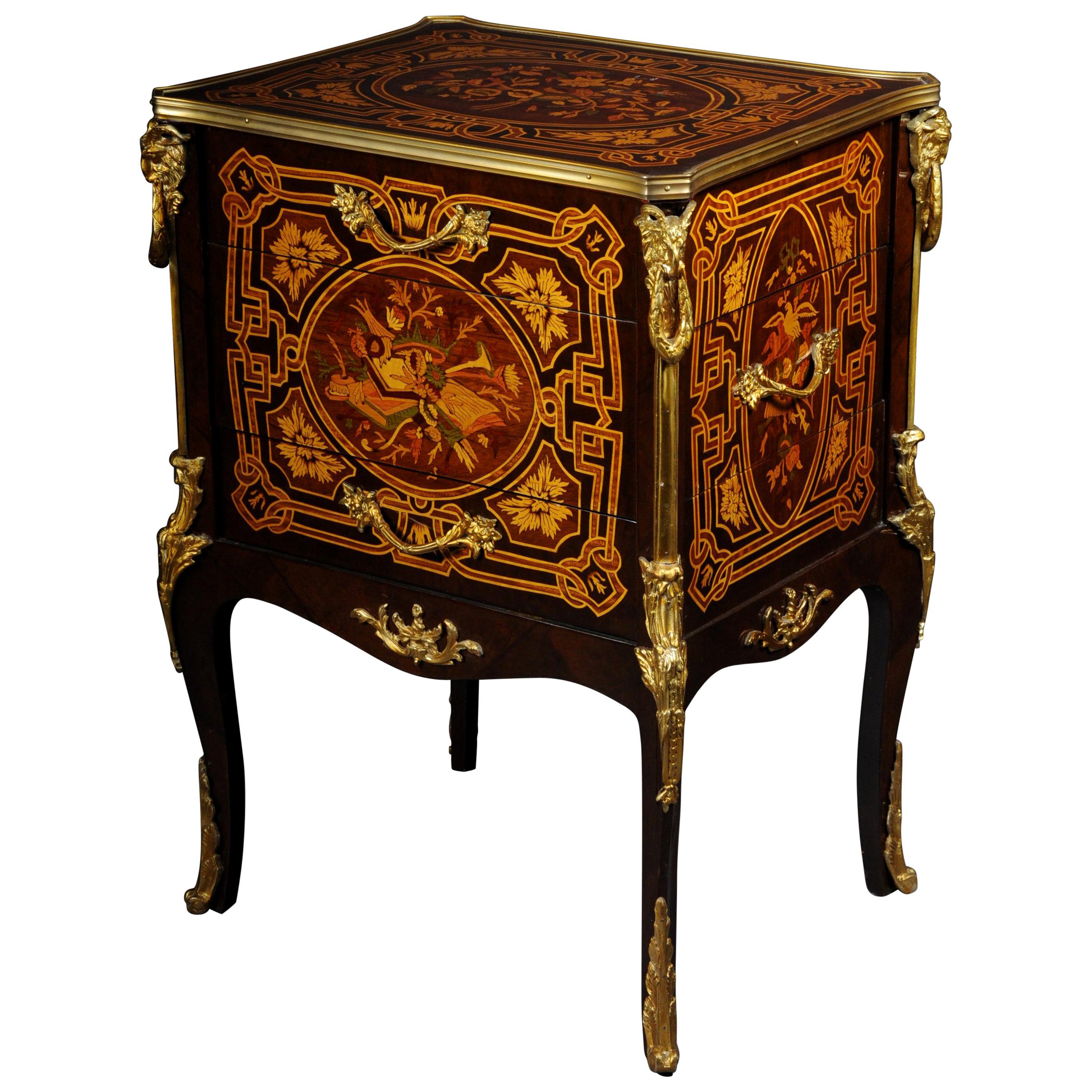 Transition Side Table Chest of Drawers Napoleon III Marquetry For Sale