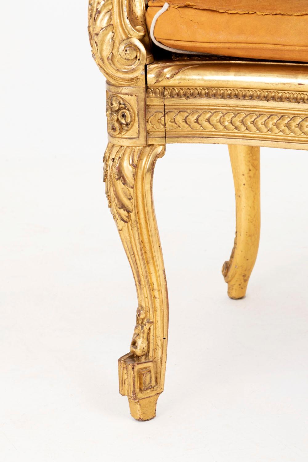 Transition Style Bergere in Giltwood and Leather, circa 1880 4