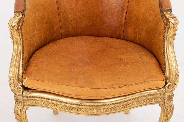 Transition Style Bergere in Giltwood and Leather, circa 1880 1