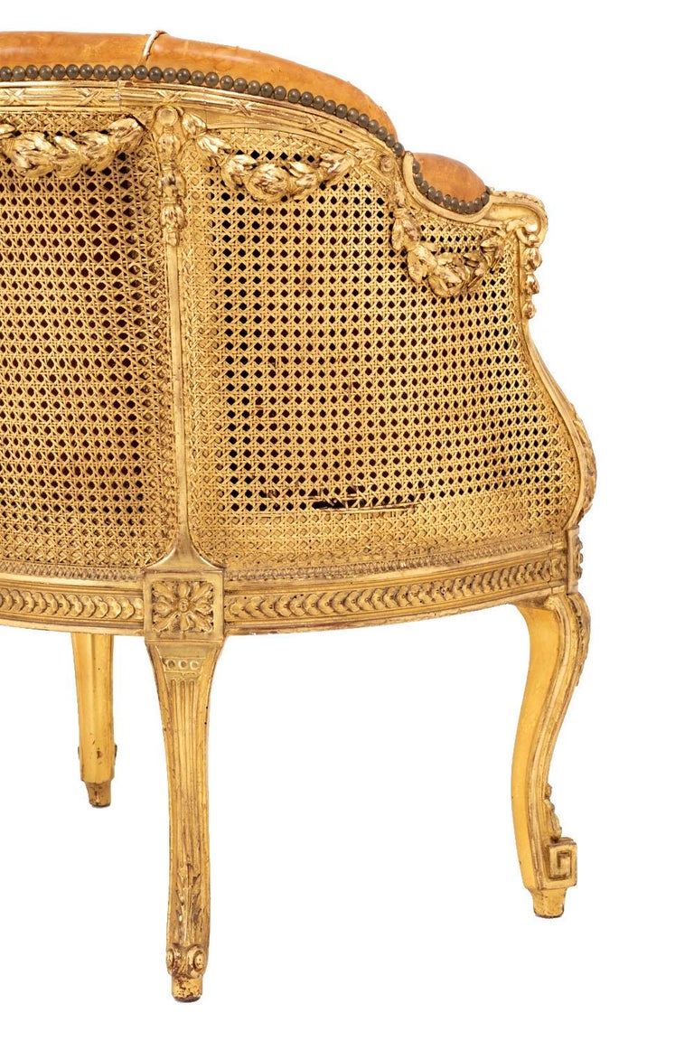 Transition Style Bergere in Giltwood and Leather, circa 1880 2