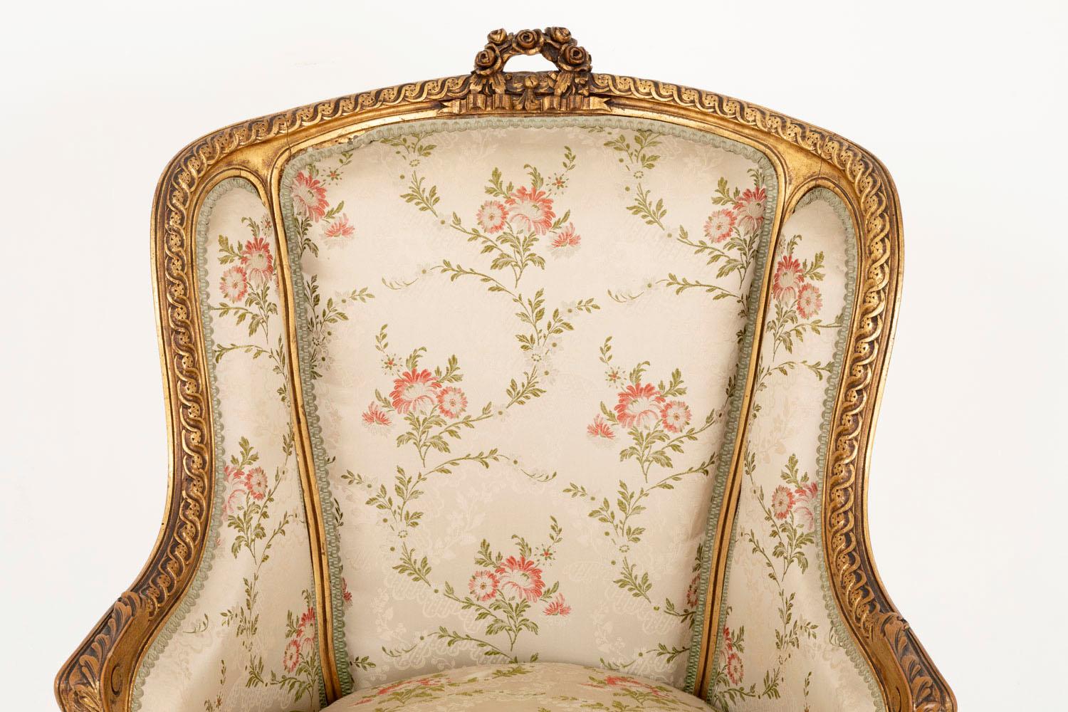 Louis XV Transition Style Bergere in Giltwood, circa 1880