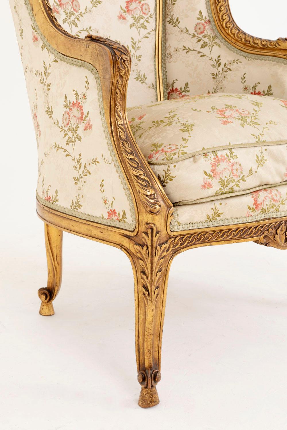 Wood Transition Style Bergere in Giltwood, circa 1880