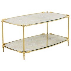 Transition Style Coffee Table in Gilt Brass and Oxidized Mirror, 1960s