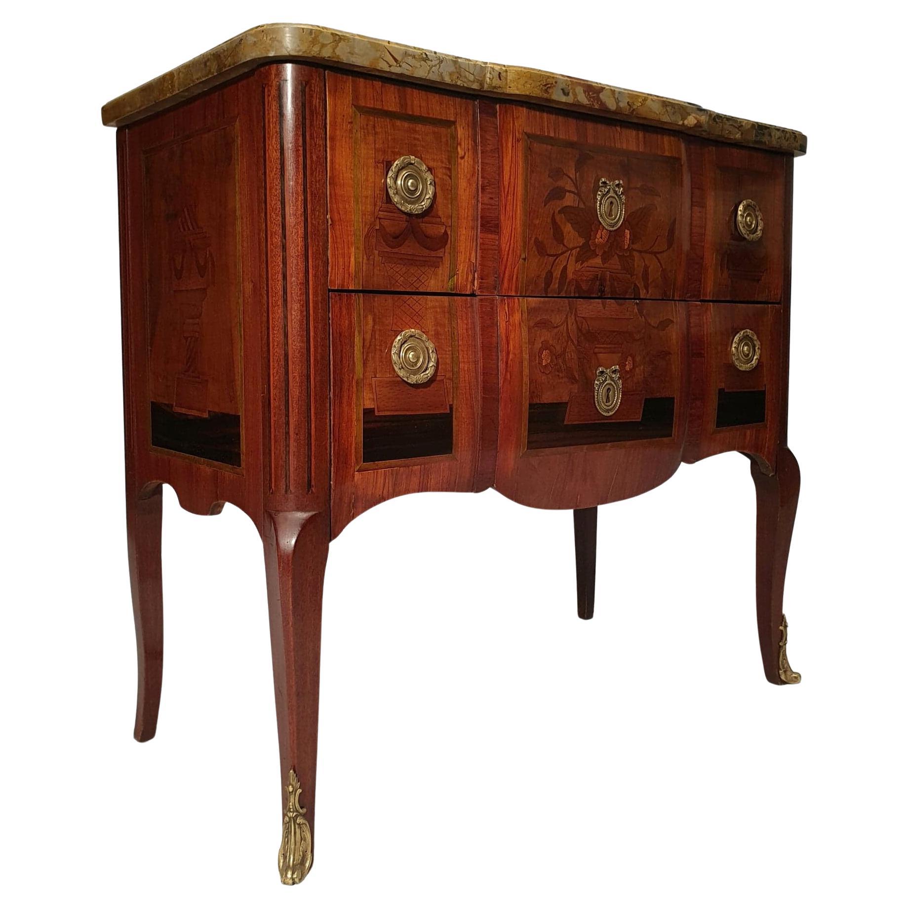 Transition Style Commode, Floral Marquetry, Rosewood, 19th Century