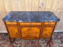 Transition Style Commode in Chinoiserie Marquetry with its Breccia Marble Top