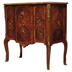 Antique Transition Style Commode Napoleon III Period - Floral Marquetry - Rosewood - 19t