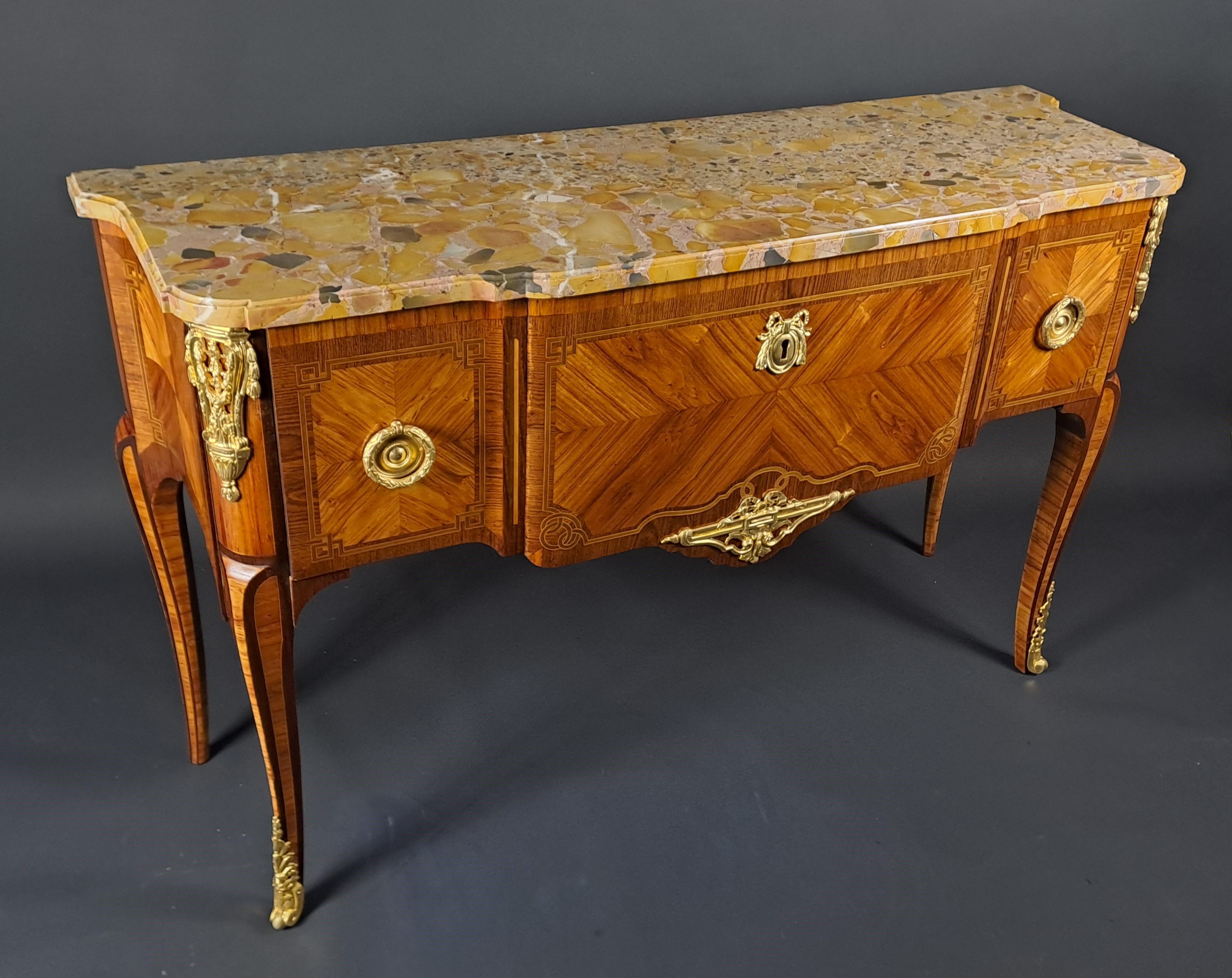 Transition Style Marquetry And Gilt Bronze  Commode For Sale 4