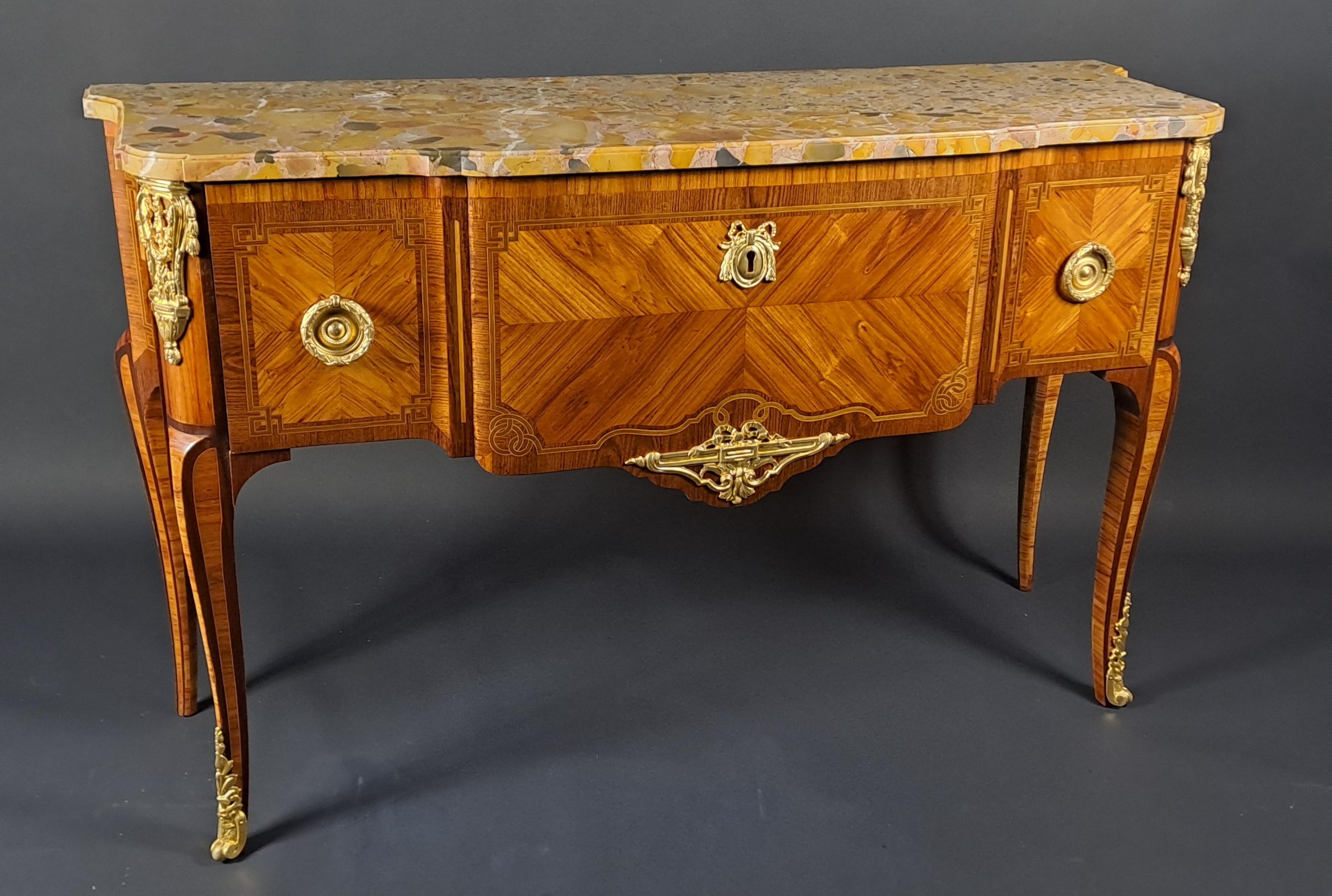 Transition Style Marquetry And Gilt Bronze  Commode For Sale 5