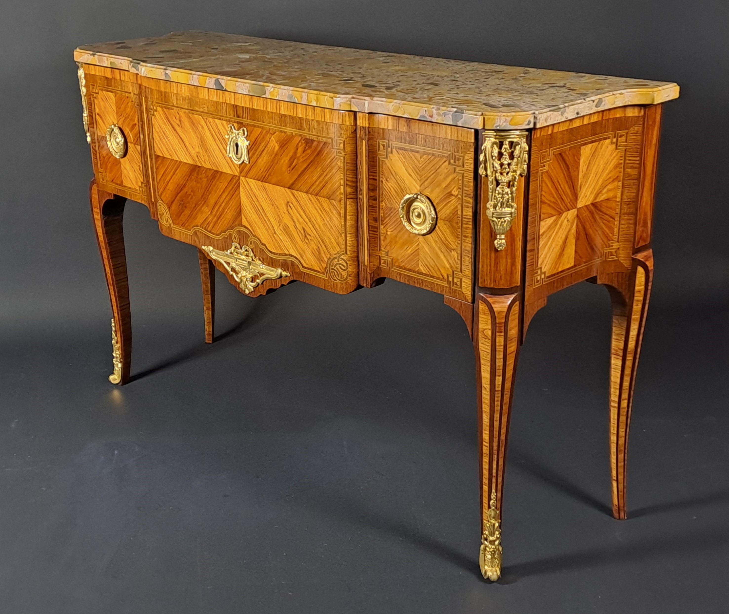 Transition Style Marquetry And Gilt Bronze  Commode For Sale 7