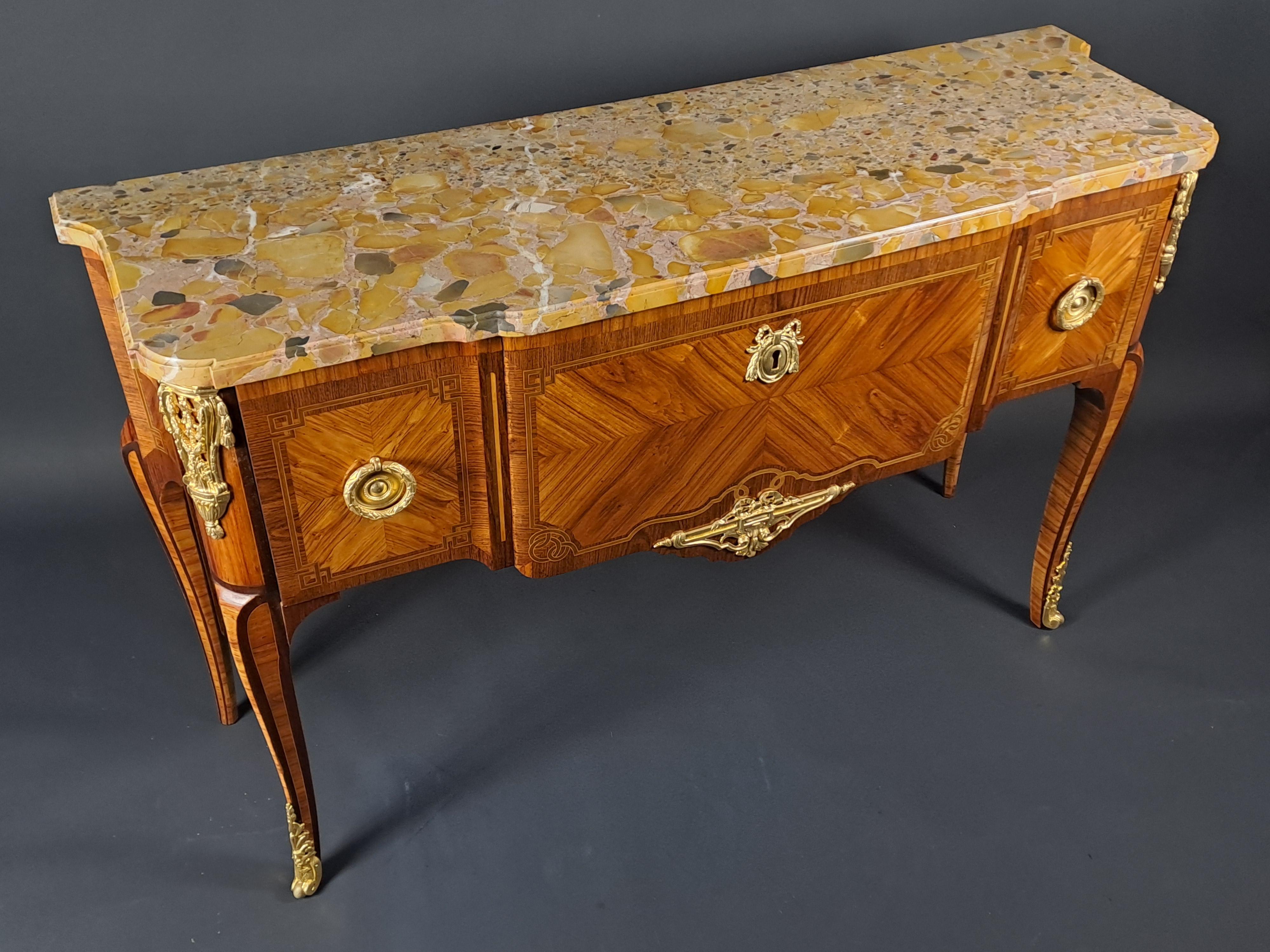 19th Century Transition Style Marquetry And Gilt Bronze  Commode For Sale