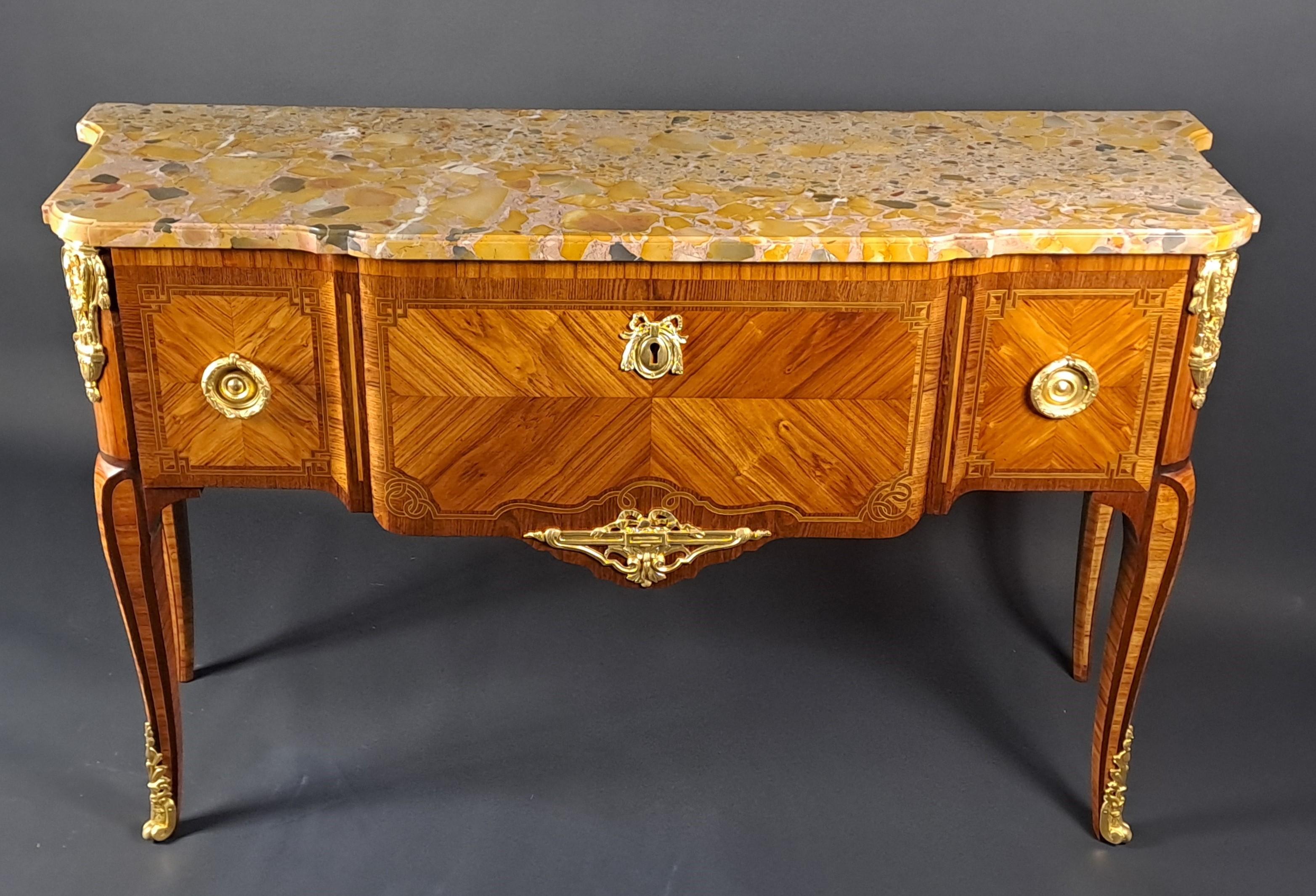 Transition Style Marquetry And Gilt Bronze  Commode For Sale 2