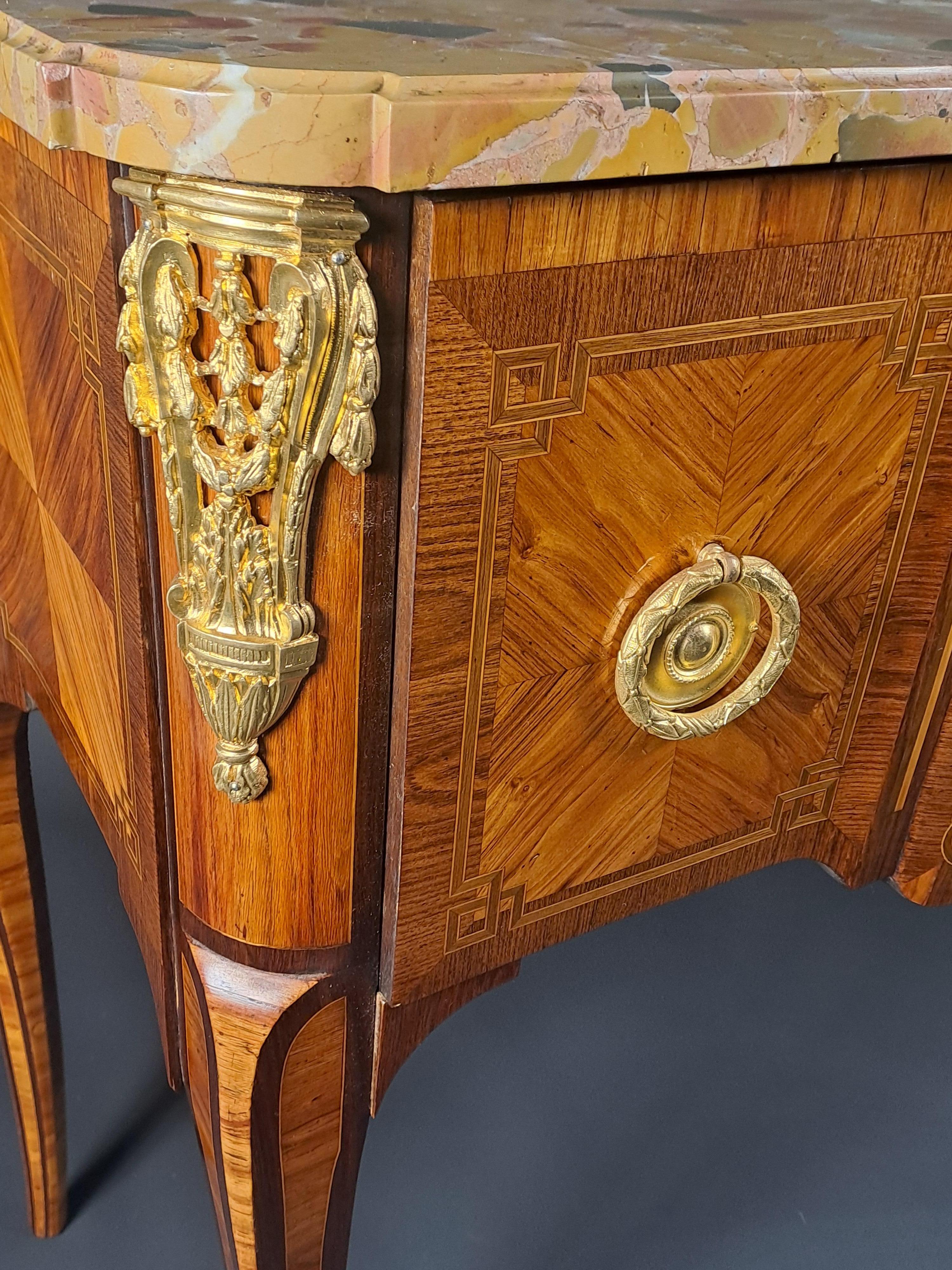 Transition Style Marquetry And Gilt Bronze  Commode For Sale 3