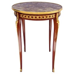 Transition Style Pedestal Table in Mahogany and Gilt Bronze, 19th Century